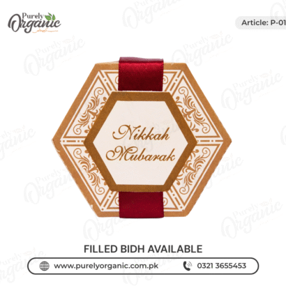 nikah favor box with name tag and ribbon - purely organic