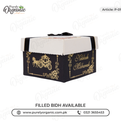 nikkah bidh box with ribbon and tag - purely organic