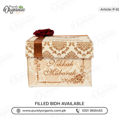 printed square bidh box with flower and customised tag side view - purely organic