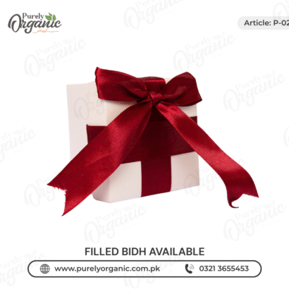 square bid box for nikkah with red ribbon bow - purely organic