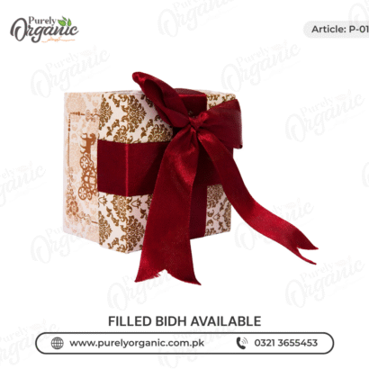 square bidh box with ribbon bow - purely organic