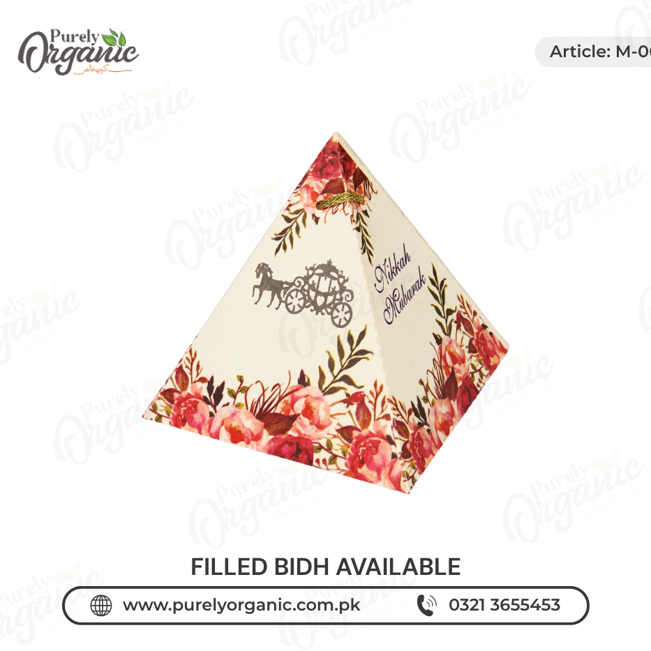 triangle nikah favor box with pattern sideview - purely organic